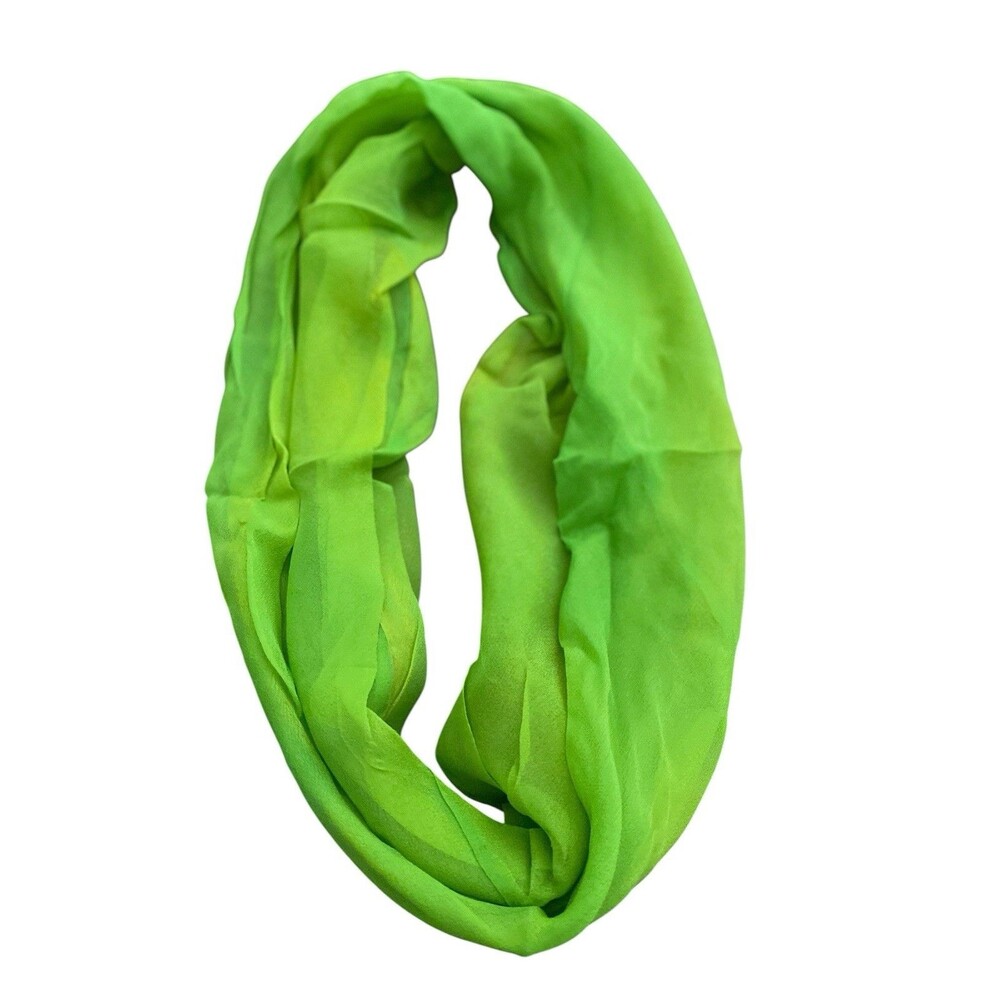 Vintage 60s Vera Neuman Scarf Green Yellow Silk Infinity Circle Sheer Chiffon